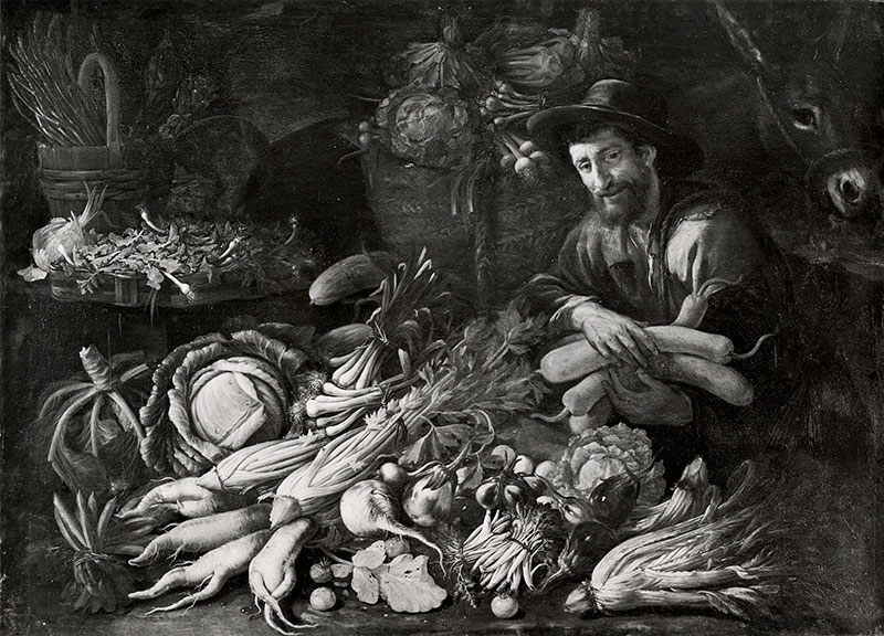 Vasari — Ruoppolo Giovan Battista - sec. XVII - Natura morta con ortaggi e figura maschile — insieme